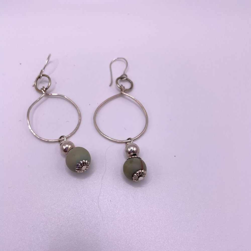 NEW Semi-precious, hammered hoop drop earrings Handmade, bohemian, vintage